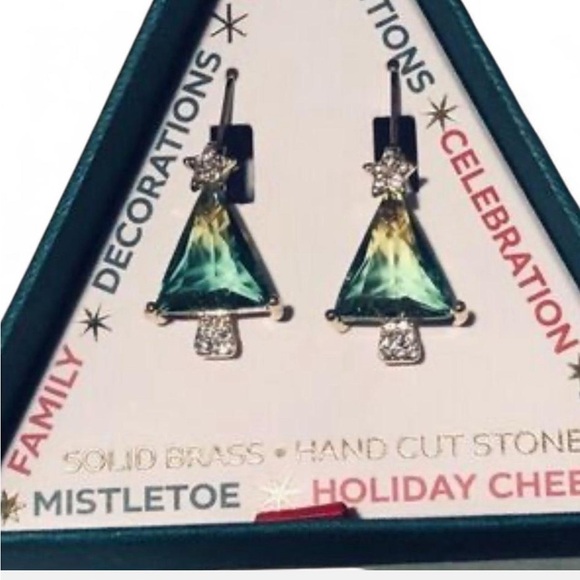 True to Form Green and Gold Christmas Tree Earrings - Picture 2 of 8